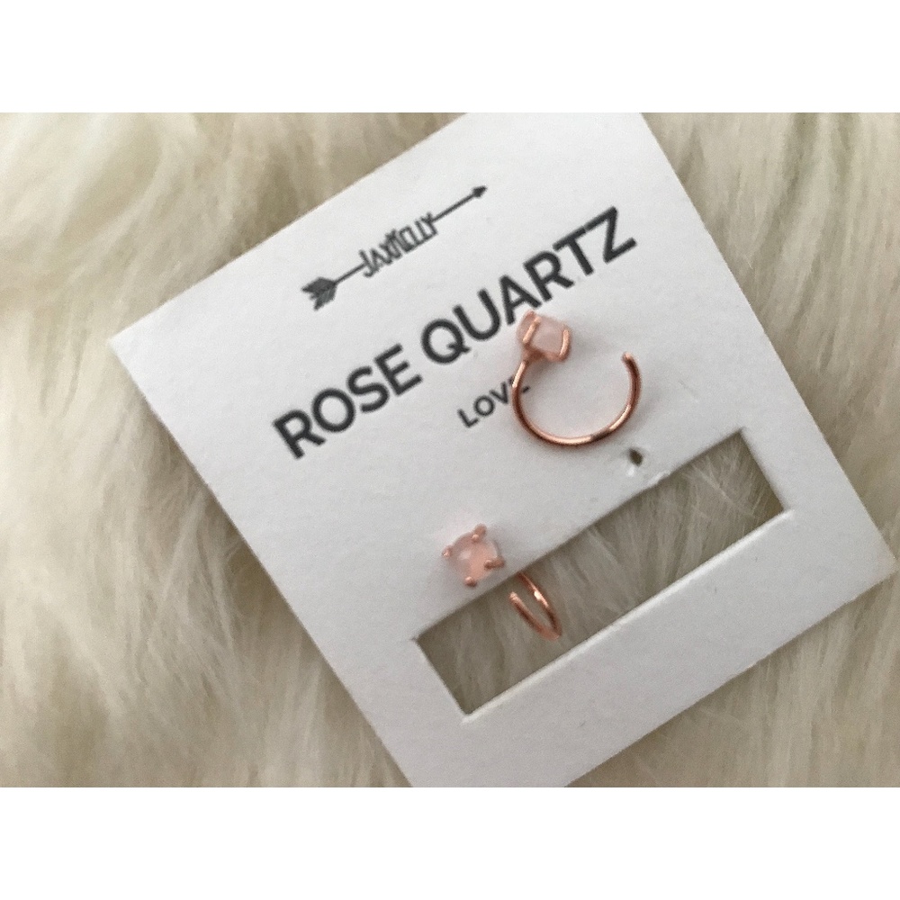Rose Gold Rose Quartz Cuff Earrings